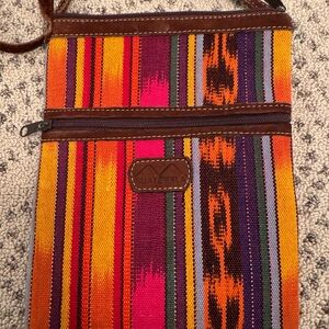 Colorful Woven Crossbody Bag - Striped Orange, Pink & Purple
